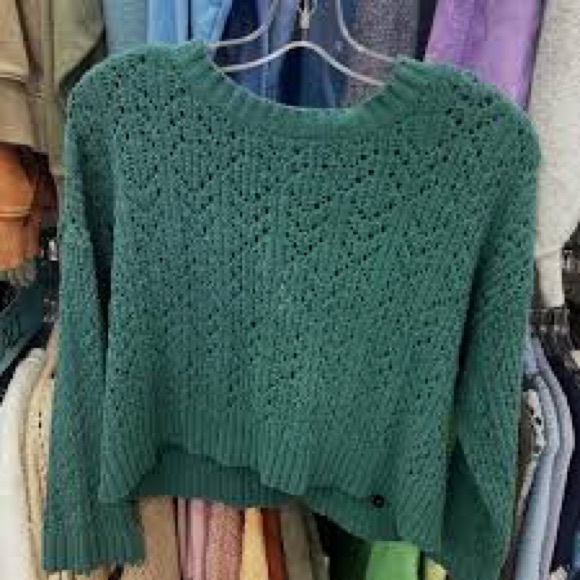 American Eagle Outfitters Sweaters - Women's Green crop Knit Sweater American Eagle